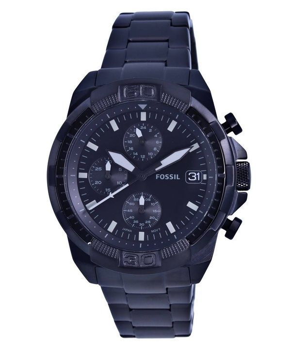 Renoveret Fossil Bronson Chronograph rustfrit stål Black Dial Quartz FS5853 herreur