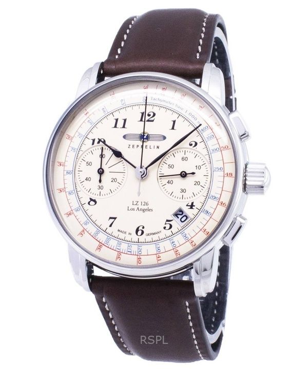 Renoveret Zeppelin LZ126 Chronograph Beige Dial Germany Made Quartz 76145 herreur