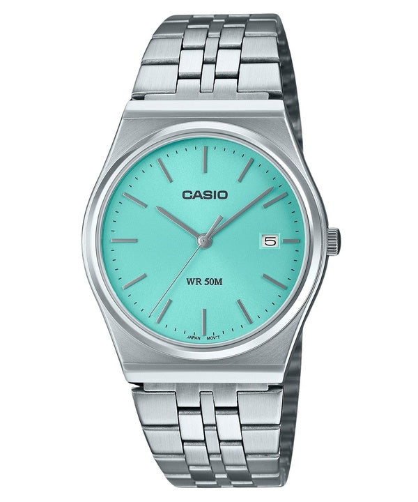 Renoveret Casio Standard Analog rustfrit stål turkis skive Quartz MTP-B145D-2A1 herreur