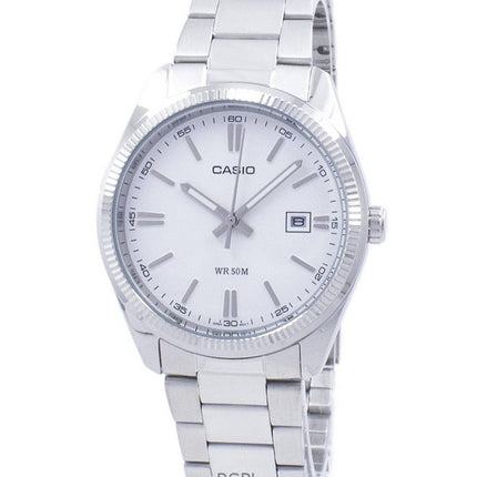 Renoveret Casio Analog rustfrit stål hvid skive Quartz MTP-1302D-7A1V herreur