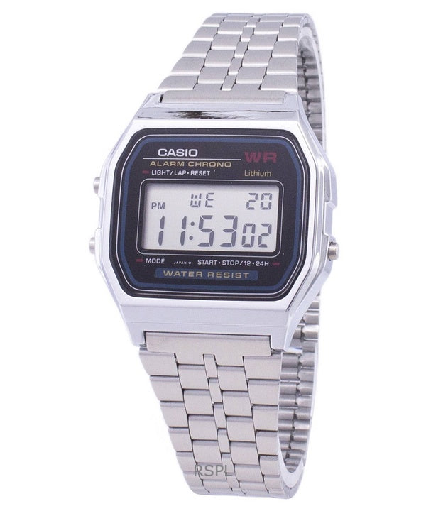 Renoveret Casio Vintage digitalt rustfrit stål kvarts A159WA-N1DF herreur