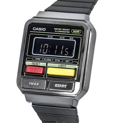 Renoveret Casio Vintage digitalt rustfrit stål kvarts A120WEGG-1B unisex ur