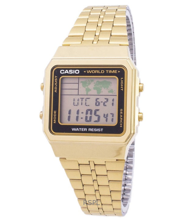 Renoveret Casio Digital Gold Tone rustfrit stål Quartz A500WGA-1DF herreur