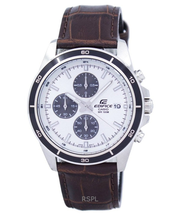 Renoveret Casio Edifice Analog Chronograph Læderrem White Dial Quartz EFR-526L-7AV 100M herreur