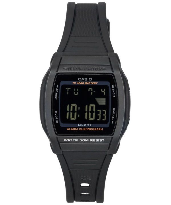 Casio Digital Sports Resin Rem Black Dial Quartz W-201-1B herreur