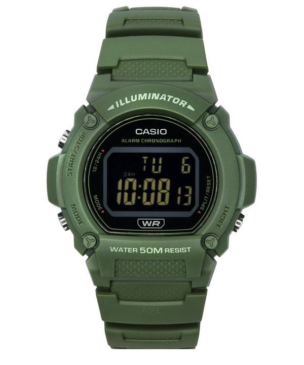 Casio Standard Illuminator Digital Green Resin Strap Quartz W-219HC-3B Herreur