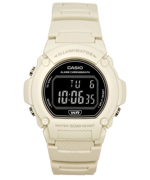 Casio Standard Illuminator Digital White Resin Strap Quartz W-219HC-8B Herreur