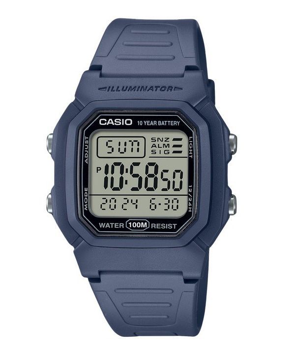 Casio Digital Resin Rem Lyseblå Quartz W-800H-2AV 100M herreur