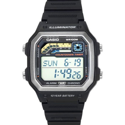 Casio Standard digital sort harpiksrem Quartz WS-1600H-1A 100M herreur