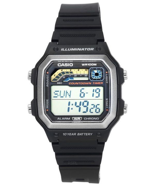 Casio Standard digital sort harpiksrem Quartz WS-1600H-1A 100M herreur