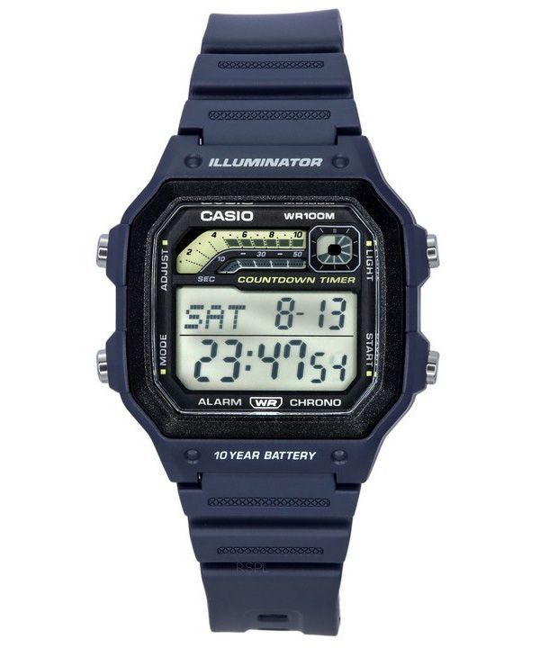 Casio Standard Digital Blue Resin Rem Quartz WS-1600H-2A 100M herreur