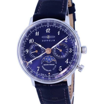 Zeppelin LZ129 Hindenburg Moonphase Blue Dial Quartz 7037-3 70373 Dameur