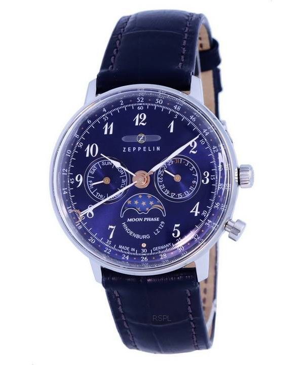 Zeppelin LZ129 Hindenburg Moonphase Blue Dial Quartz 7037-3 70373 Dameur