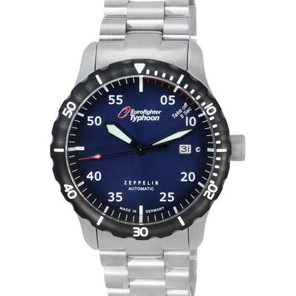 Zeppelin Eurofighter Typhoon Stainless Steel Blue Dial Automatisk dykkers 7268M3set 200M herreur med ekstra rem