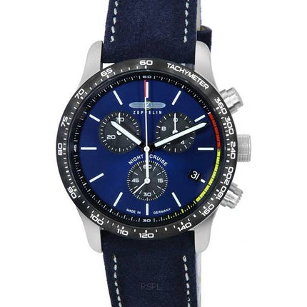 Zeppelin Night Cruise Chronograph Læderrem Blue Dial Quartz 7288-3 100M herreur