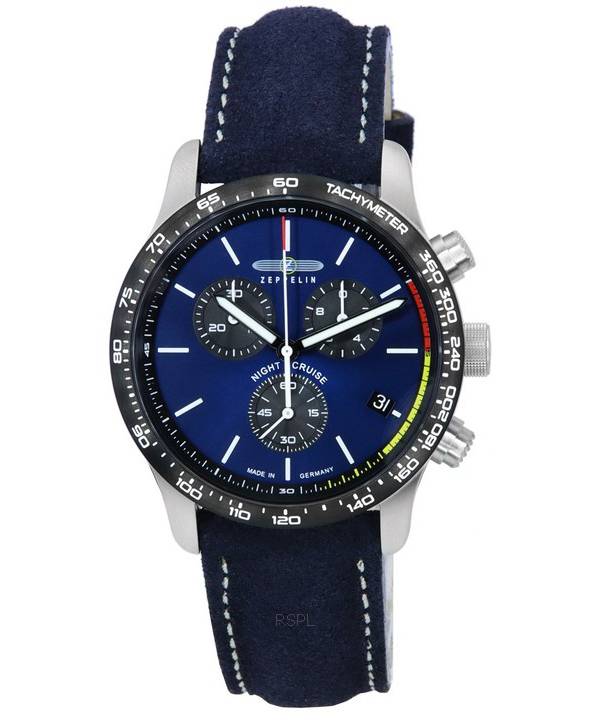 Zeppelin Night Cruise Chronograph Læderrem Blue Dial Quartz 7288-3 100M herreur