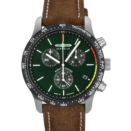 Zeppelin Night Cruise Chronograph Læderrem Green Dial Quartz 72884 100M herreur