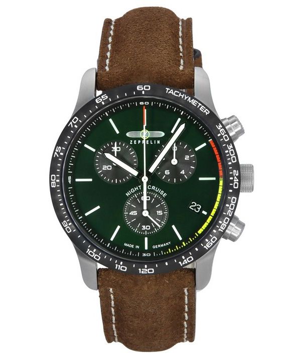 Zeppelin Night Cruise Chronograph Læderrem Green Dial Quartz 72884 100M herreur