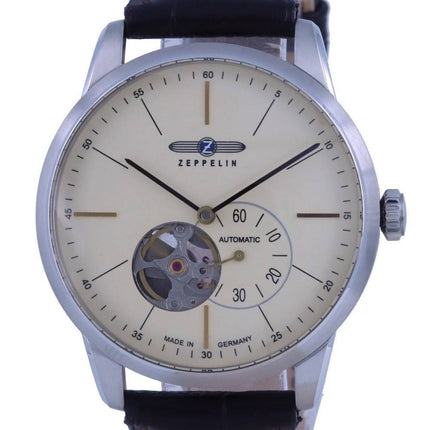 Zeppelin Flatline Open Heart Cream Dial Læderrem Automatisk 7364-5 73645 herreur