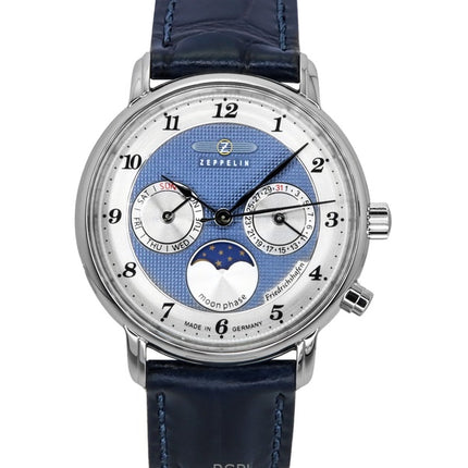 Zeppelin Friedrichshafen Moon Phase læderrem Blue Dial Quartz 85373 Dameur