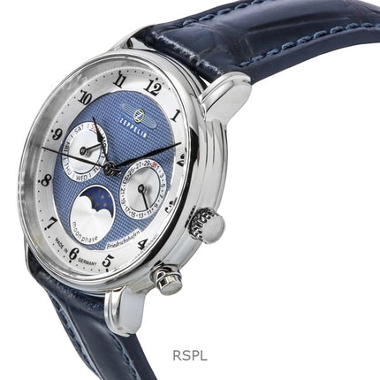 Zeppelin Friedrichshafen Moon Phase læderrem Blue Dial Quartz 85373 Dameur