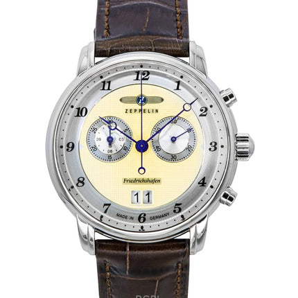 Zeppelin Friedrichshafen Chronograph Læderrem Gold Dial Quartz 85845 Herreur