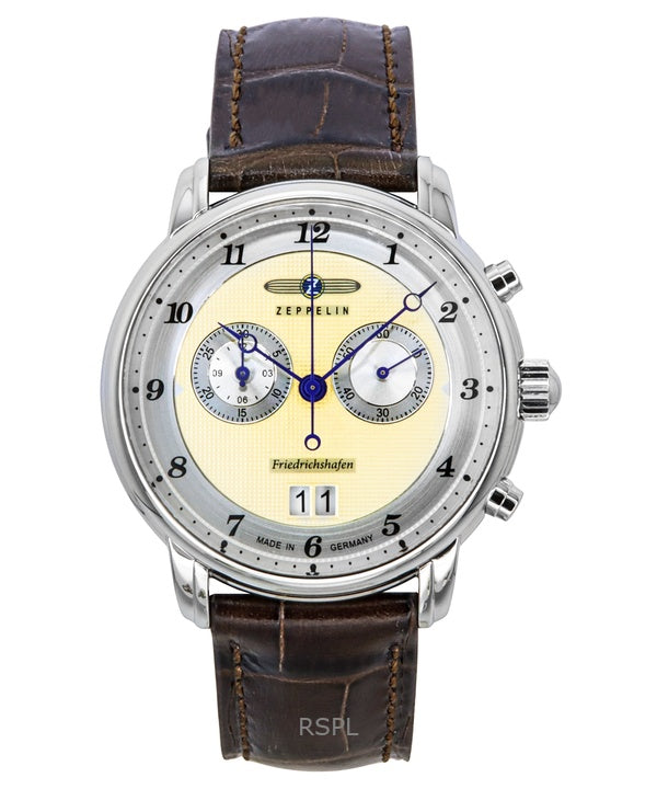 Zeppelin Friedrichshafen Chronograph Læderrem Gold Dial Quartz 85845 Herreur