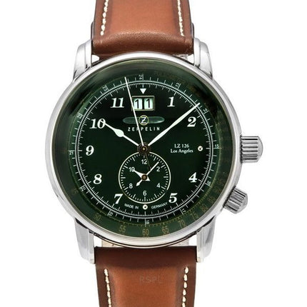 Zeppelin LZ126 Los Angeles brun læderrem Green Dial Quartz 86444 herreur