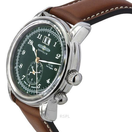 Zeppelin LZ126 Los Angeles brun læderrem Green Dial Quartz 86444 herreur