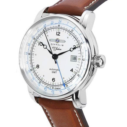 Zeppelin 100 Jahre GMT læderrem Silver Dial Automatisk 86661 herreur