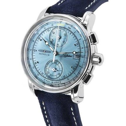 Zeppelin 100 Jahre Chronograph læderrem Ice Blue Dial Quartz 86704 herreur