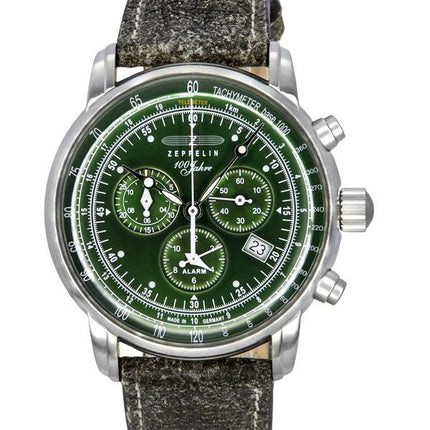 Zeppelin 100 Jahre Chronograph læderrem Green Dial Quartz 86804 herreur