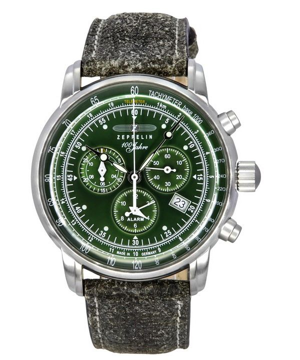 Zeppelin 100 Jahre Chronograph læderrem Green Dial Quartz 86804 herreur