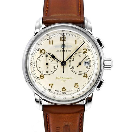 Zeppelin Mediterranee Chronograph Læderrem Beige Urskive Quartz 96705 Herreur