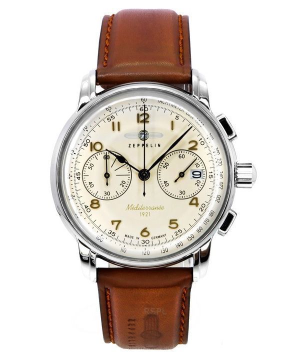 Zeppelin Mediterranee Chronograph Læderrem Beige Urskive Quartz 96705 Herreur