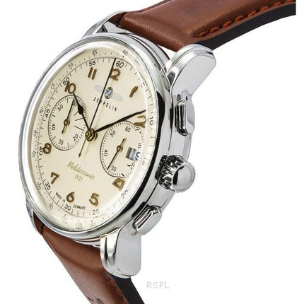 Zeppelin Mediterranee Chronograph Læderrem Beige Urskive Quartz 96705 Herreur