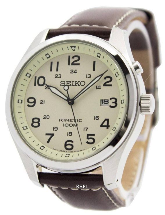 Seiko Kinetic Beige Dial 100M SKA723P1 SKA723P Men's Watch