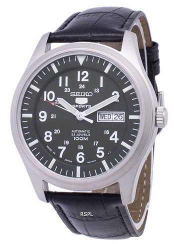 Seiko 5 sport automatisk Japan gjort forholdet sort læder SNZG09J1-LS6 Herreur