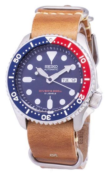 Seiko automatiske SKX009J1-LS18 dykkerens 200M Japan gjort brun læder rem Herreur