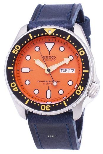 Seiko automatiske SKX011J1-LS13 dykkerens 200M mørk blå læder rem Herreur