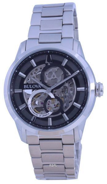 Bulova Classic Skeleton Black Dial Rustfrit StÃ¥l Automatisk 96A208 Herreur