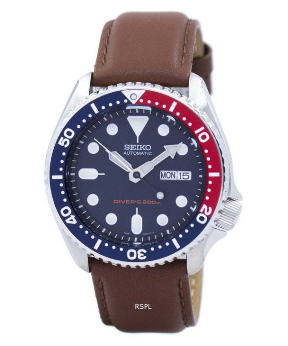 Seiko automatiske dykkerens 200M forholdet brun læder SKX009K1-LS12 Herreur