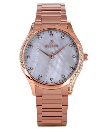 Westar Zing Krystal Accenter Rose Guld Tone Rustfrit Stål Hvid Mother Of Pearl Urskive Quartz 00127PPN611 Dameur