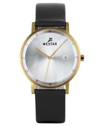 Westar Profile sort læderrem Silver Dial Quartz 50221GPN107 herreur