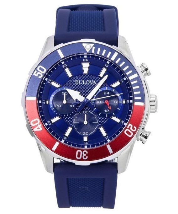 Bulova Sports Chronograph Silikonerem Blå Urskive Kvarts 98K111 100M Herreur med gavesæt