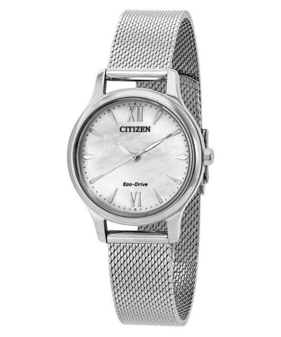 Citizen Eco-Drive rustfrit stål mesh hvid skive EM0899-81A dameur