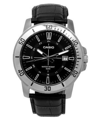 Casio Standard Analog sort læderrem Black Dial Quartz MTP-VD01L-1C herreur