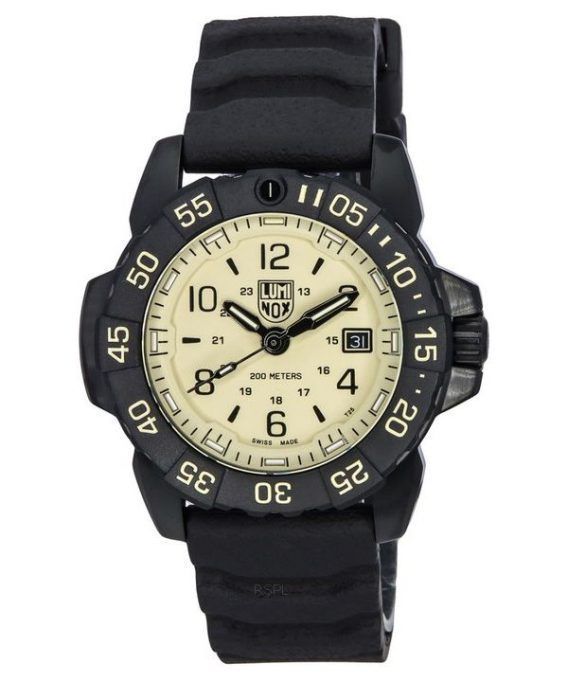 Luminox Navy SEAL Foundation gummirem Beige urskive Swiss Quartz Military Diver's XS.3251.CBNSF.SET 200M herreur med rem