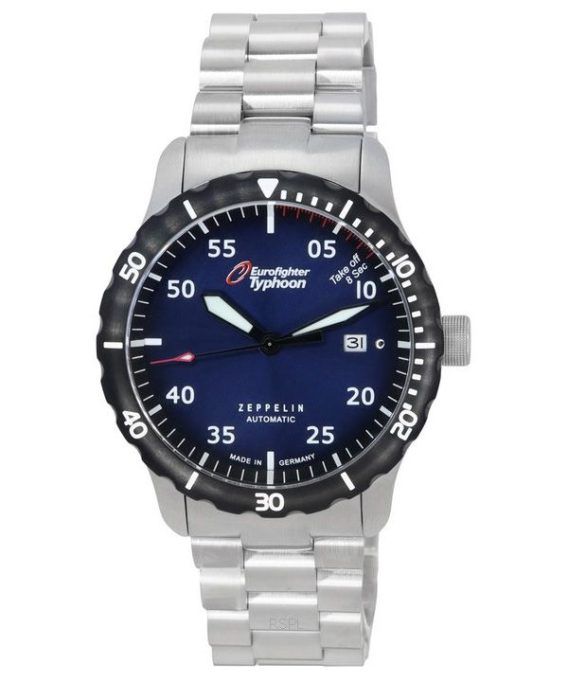 Zeppelin Eurofighter Typhoon Stainless Steel Blue Dial Automatisk dykkers 7268M3set 200M herreur med ekstra rem