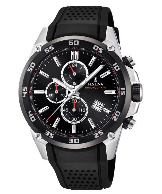 Festina The Originals Chronograph Rubber Rem Black Dial Quartz F20330-5 100M herreur